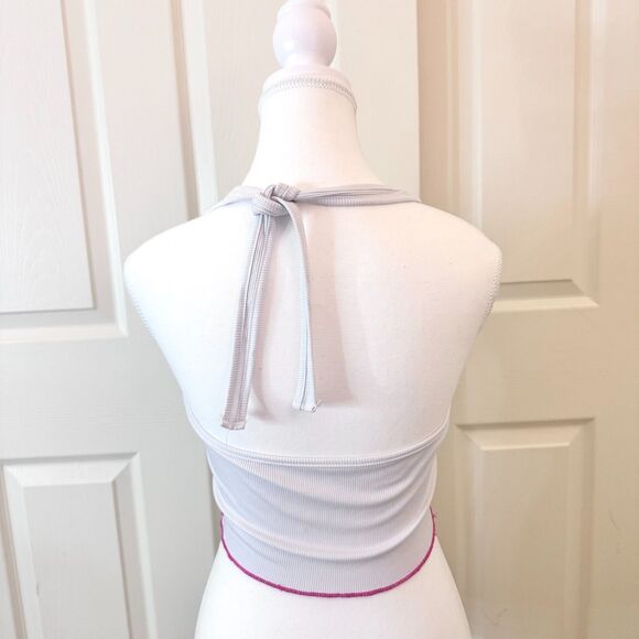 White Graphic Halter Tank Top with Pink - Medium - Picture 3 of 5